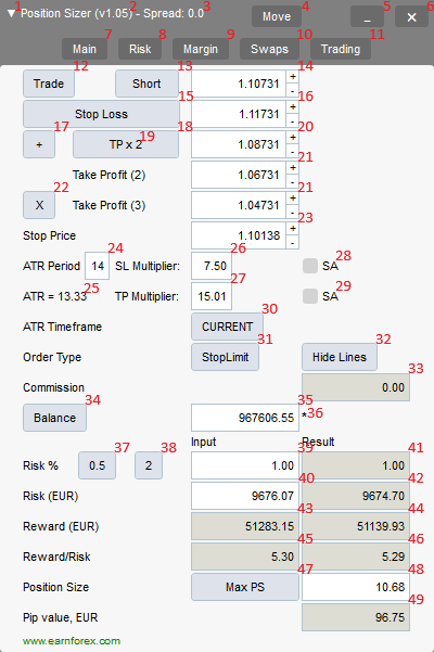 Position Sizer - cBot Interface - Main Tab