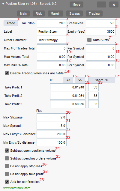 Position Sizer - cBot Interface - Trading Tab