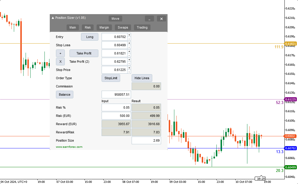 Position Sizer for cTrader - Main Tab on White Background