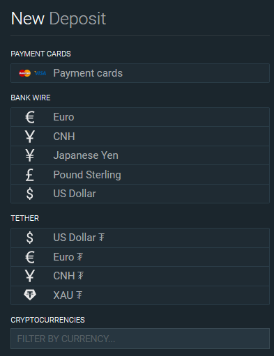 Bitfinex - Deposit Methods