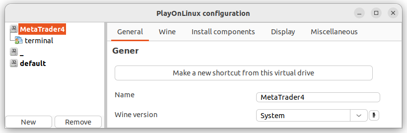 Configure menu in PlayOnLinux