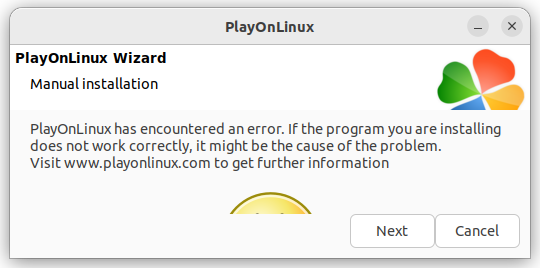 Error message during installation on PlayOnLinux