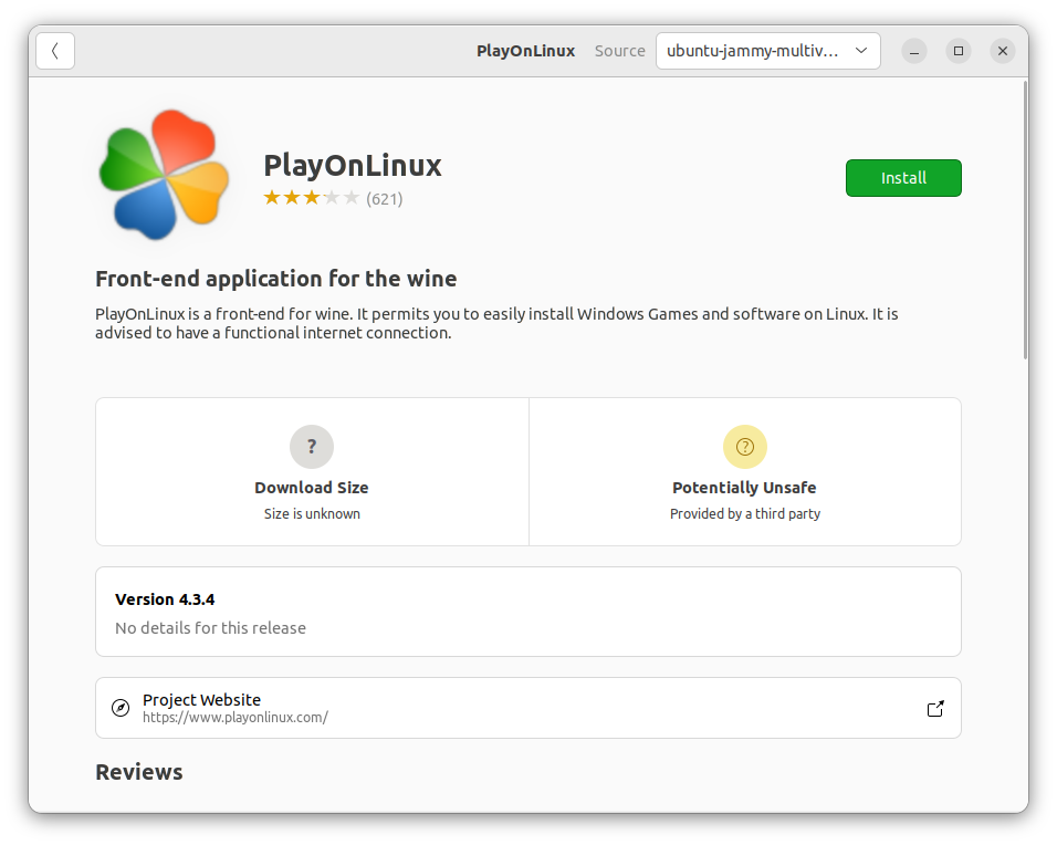 Installing Wine through application center