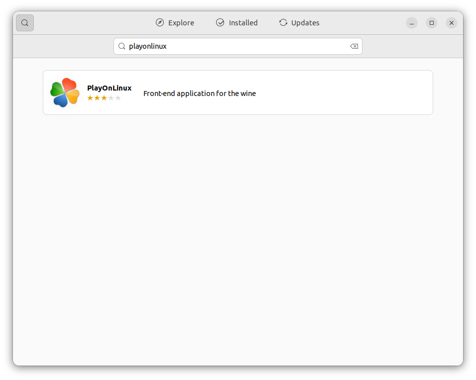 Searching PlayOnLinux in application center