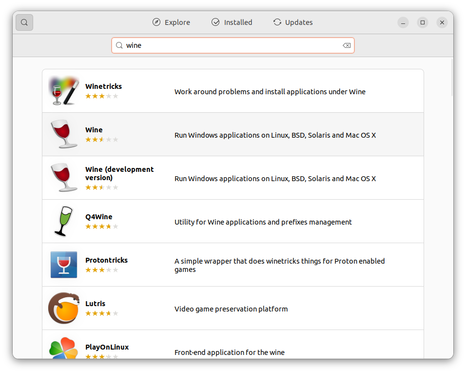 Searching Wine in application center