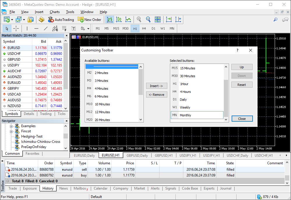 Adding new timeframes in MT5