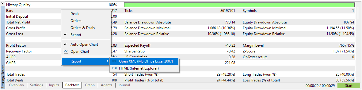 Exporting the report