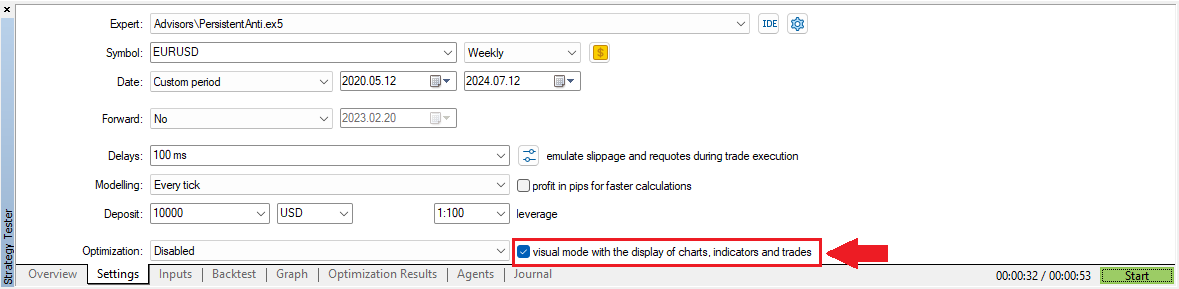 Visualization mode in the 'Settings' tab