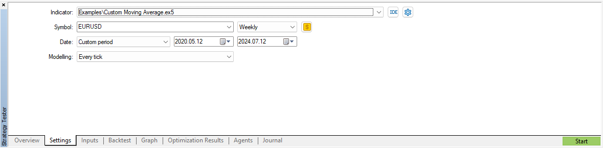 Indicator 'Settings' tab