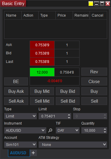 NinjaTrader - Basic Entry Linked Window