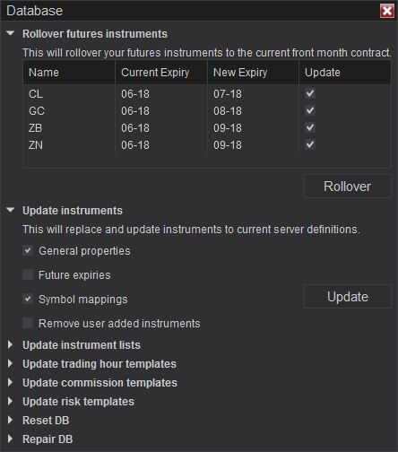 NinjaTrader - Instruments Database