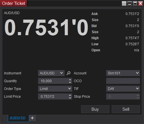 NinjaTrader - Order Ticket