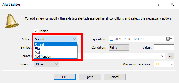 Choose Alert Action Choose Alert Action
