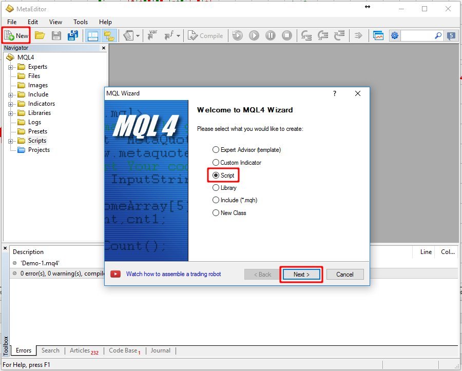 Creating New Script in MetaEditor