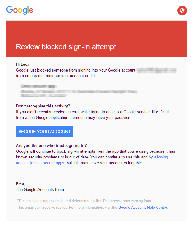 MetaTrader - Review Blocked Sign-in Attempt at Gmail