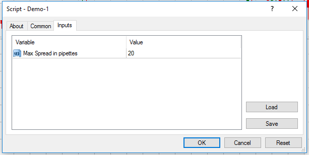 Spread Threshold Script Settings