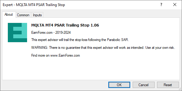 حول اكسبيرت PSAR Trailing Stop MT4