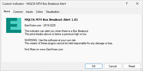 About Indicator Box Breakout Alert for MT4 and MT5