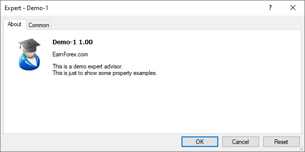 Expert Advisor About Screen with MQL4 Properties