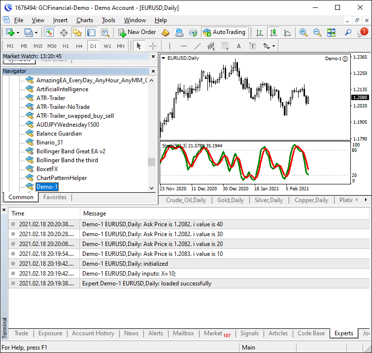 Demo Expert Advisor Execution with External Variable Input