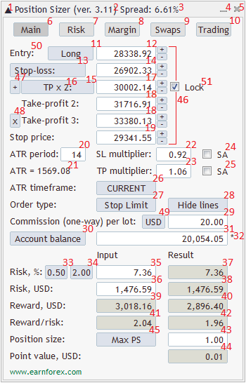 Position Sizer - EA Interface - Main Tab