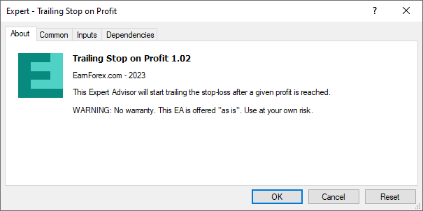 About MT4 Trailing Stop on Profit EA